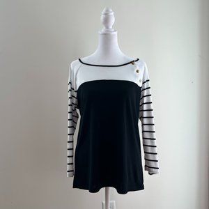 EUC Lauren Ralph Lauren Black & White Striped Top Size XL